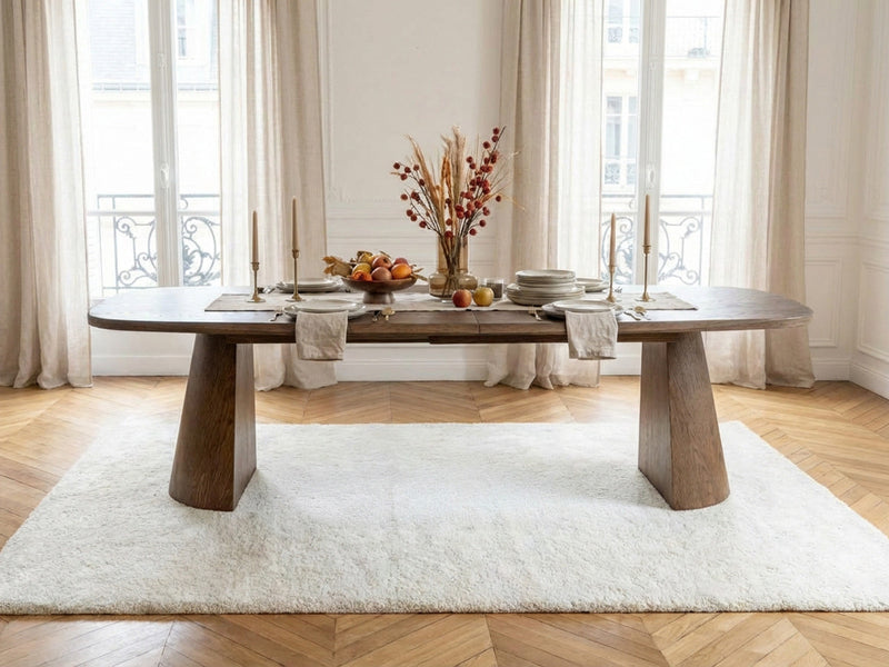 Mazargues - Table À Manger Extensible Rectangulaire Arrondie 200 À 300 Cm - Placage Chêne Massif