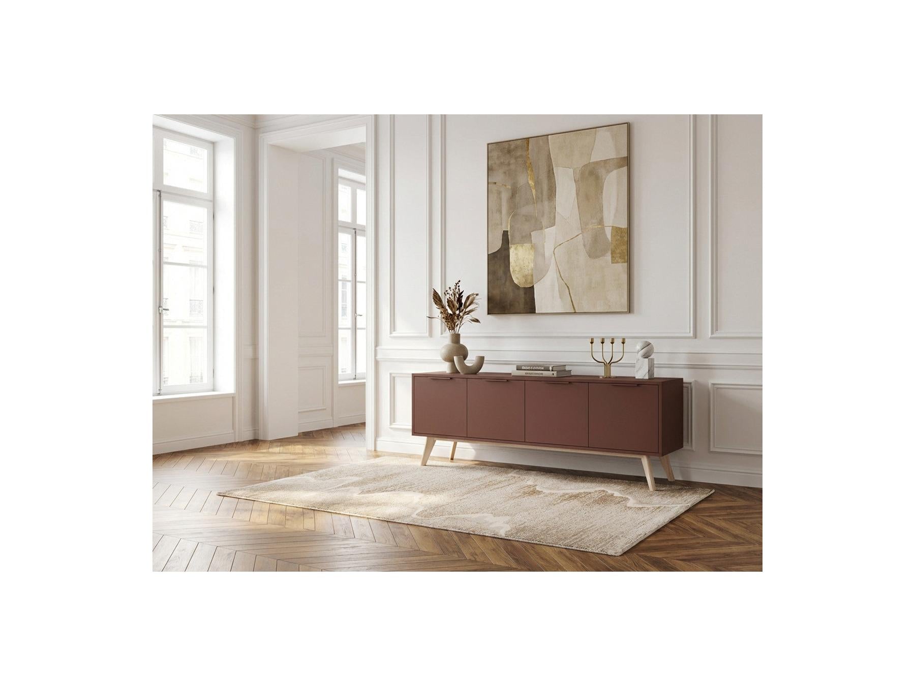4-Door Capus Lacquered Pine TV Unit Terracotta