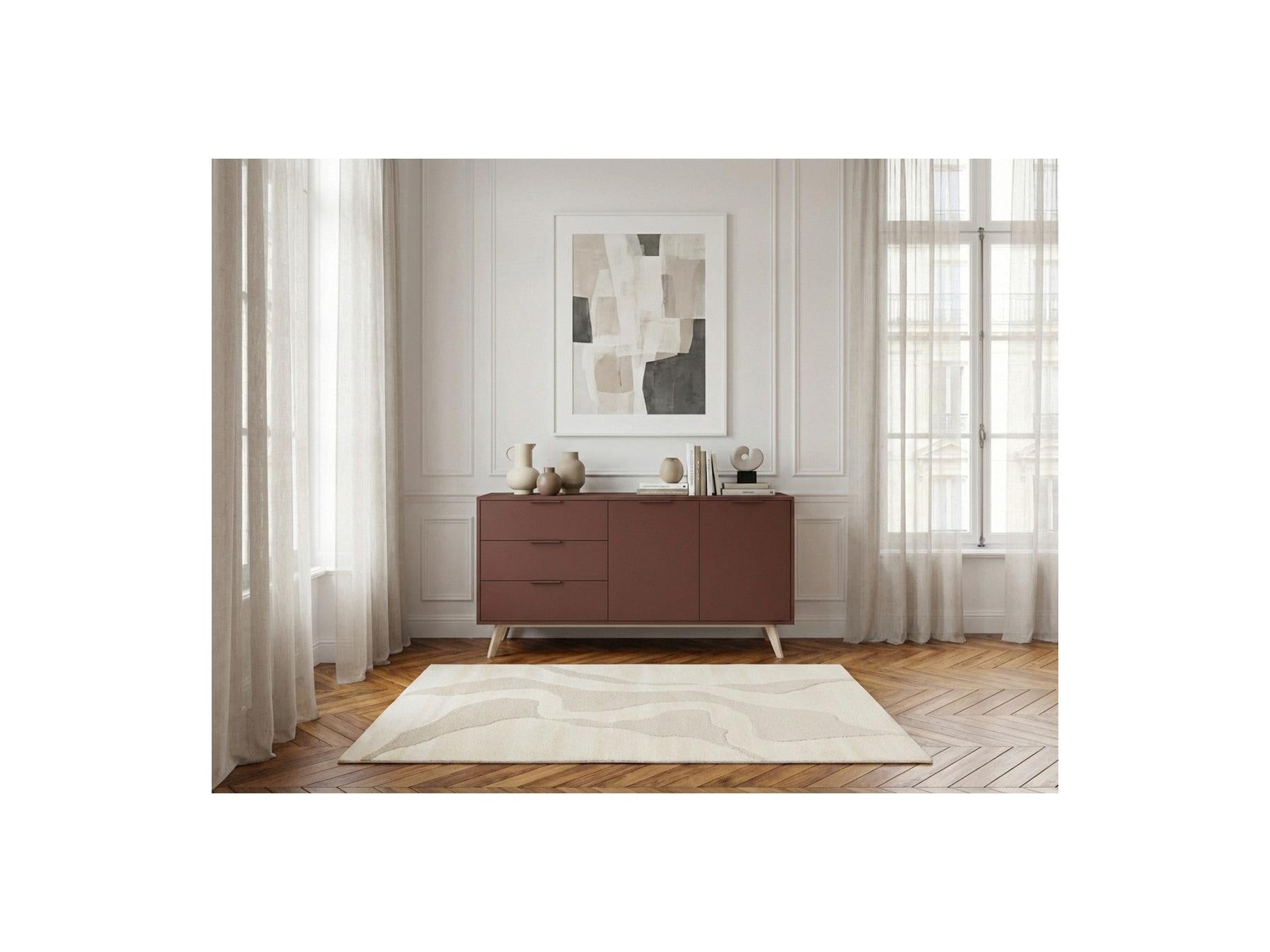 Capus - Buffet 2 Portes 3 Tiroirs 140 Cm Pin Laqué Terracotta