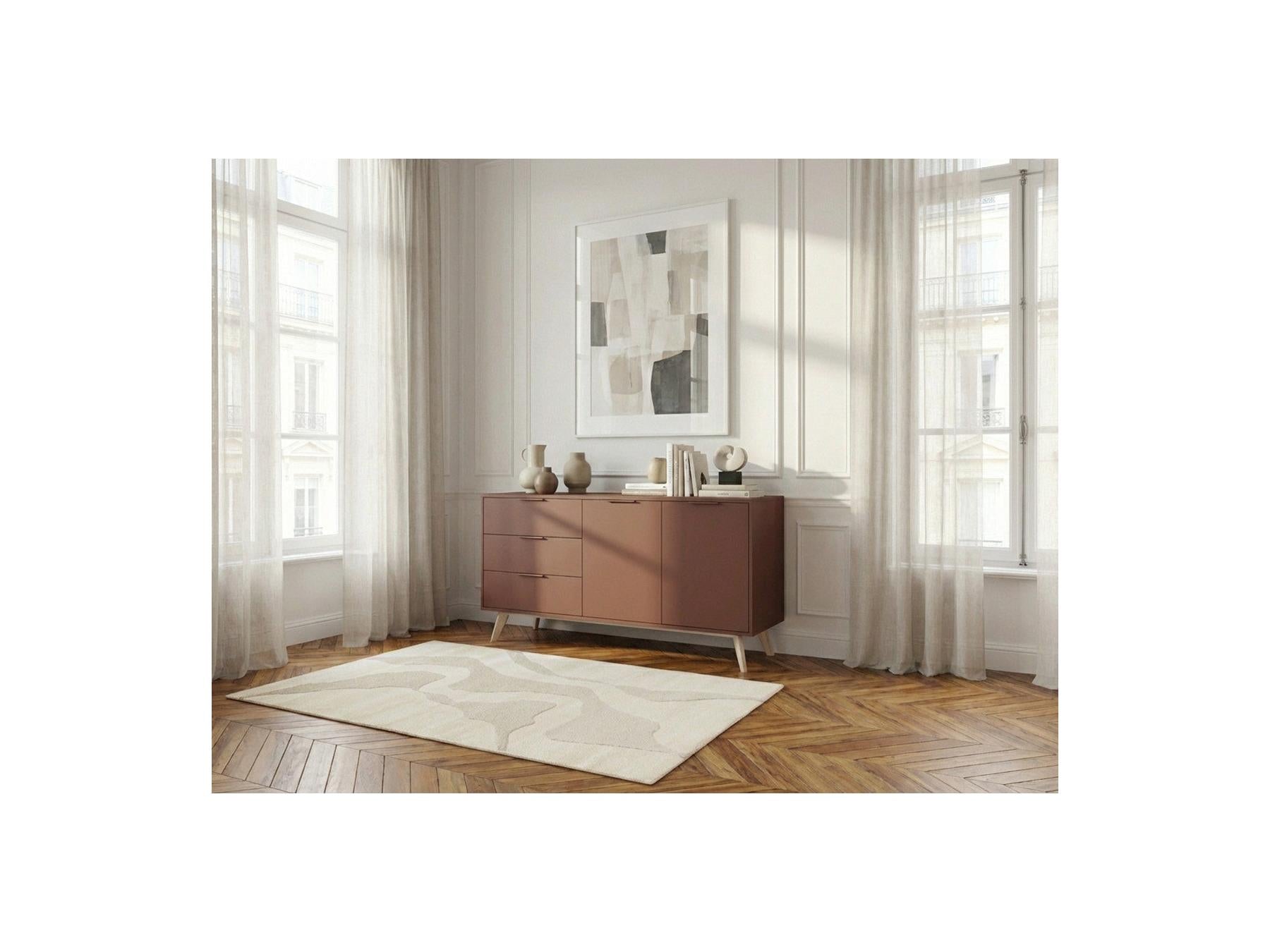 Capus - Buffet 2 Portes 3 Tiroirs 140 Cm Pin Laqué Terracotta