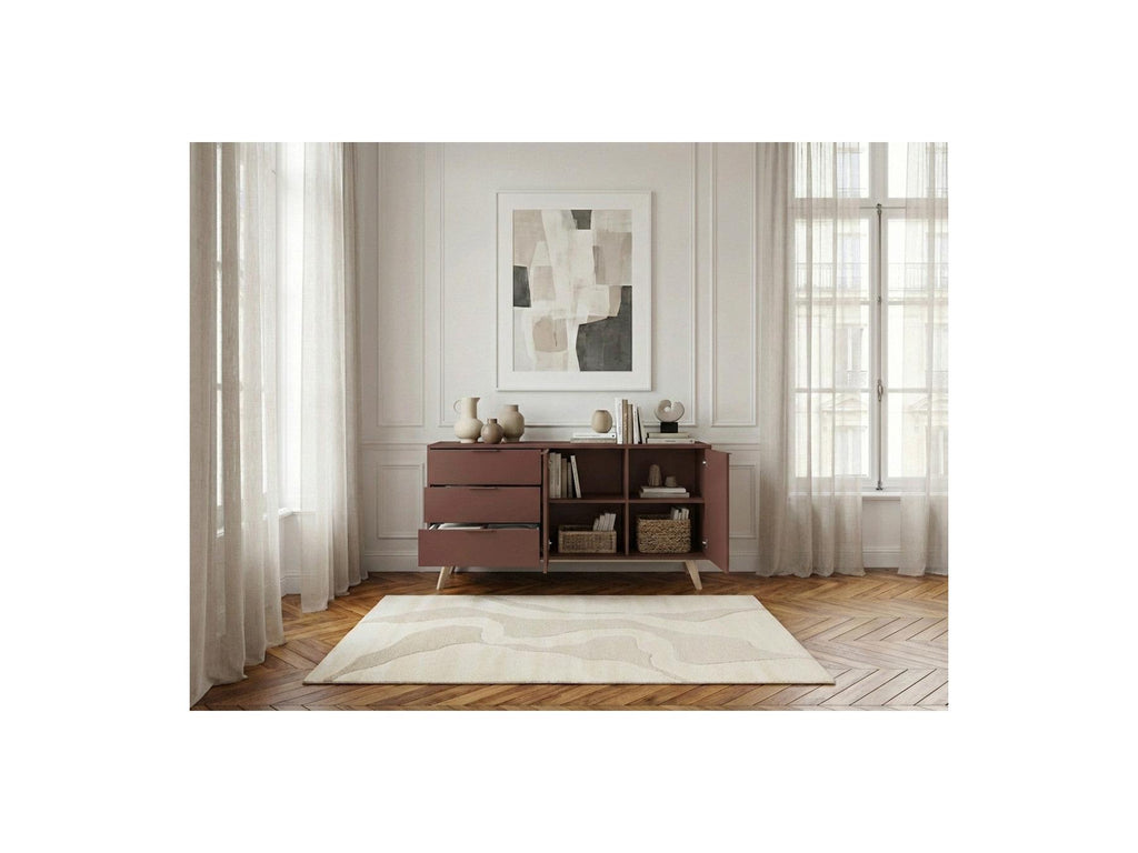 Capus - Buffet 2 Portes 3 Tiroirs 140 Cm Pin Laqué Terracotta