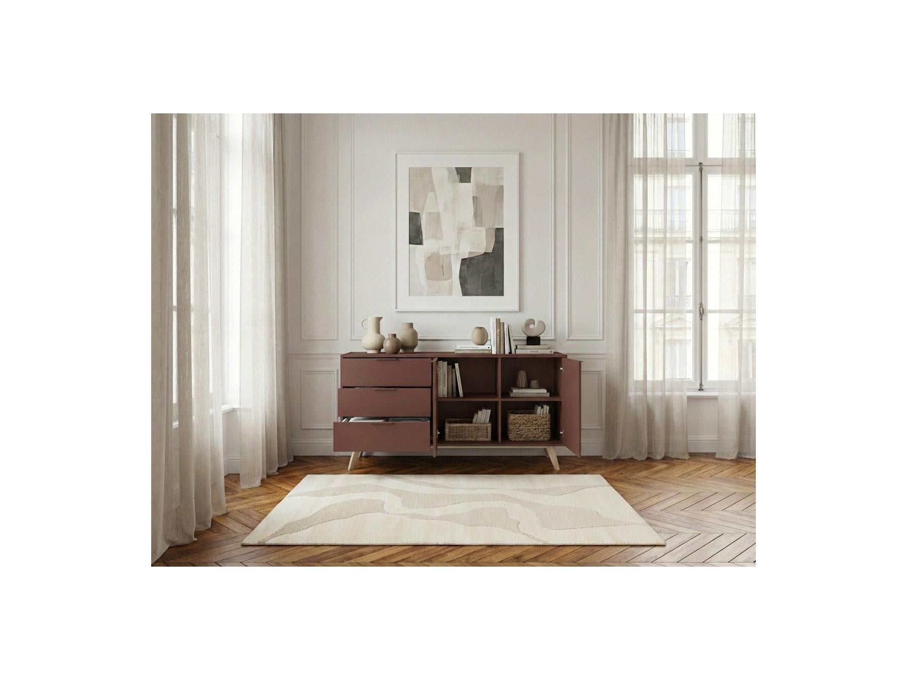 Capus - Buffet 2 Portes 3 Tiroirs 140 Cm Pin Laqué Terracotta