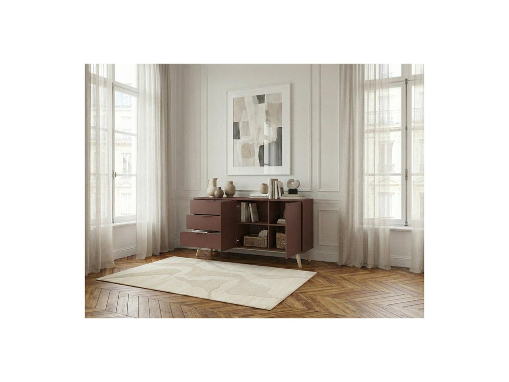 Capus - Buffet 2 Portes 3 Tiroirs 140 Cm Pin Laqué Terracotta
