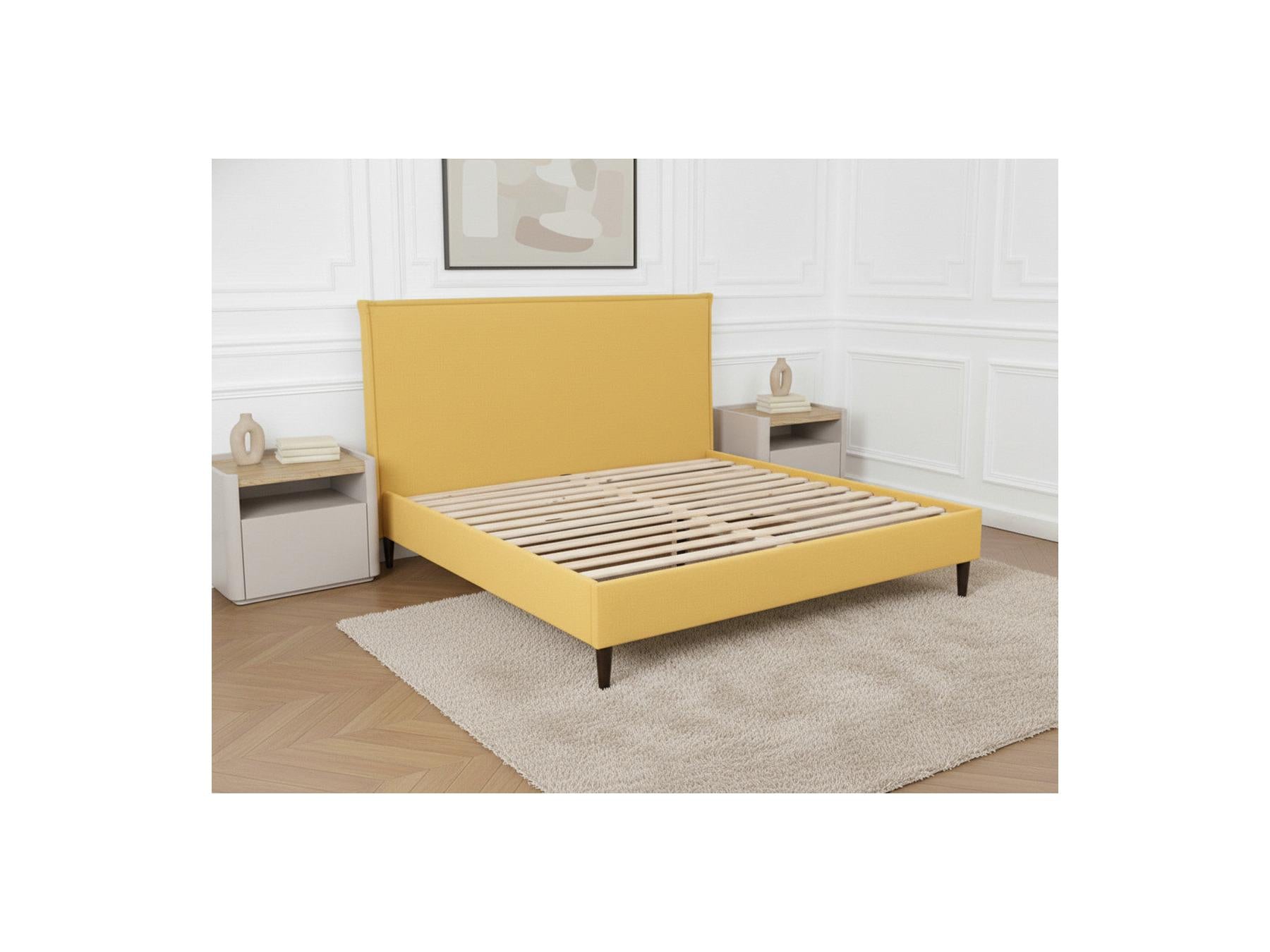 Sary - Cama con lamas macizas - Patas de madera de wengué