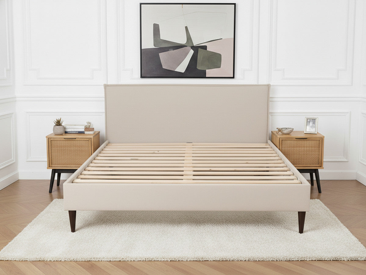 Sary - Cama con lamas macizas - Patas de madera de wengué