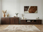 Barbara - Conjunto Barbara con aparador + mueble de TV de madera maciza de mango y mármol
