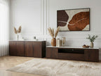 Barbara - Conjunto Barbara con aparador + mueble de TV de madera maciza de mango y mármol