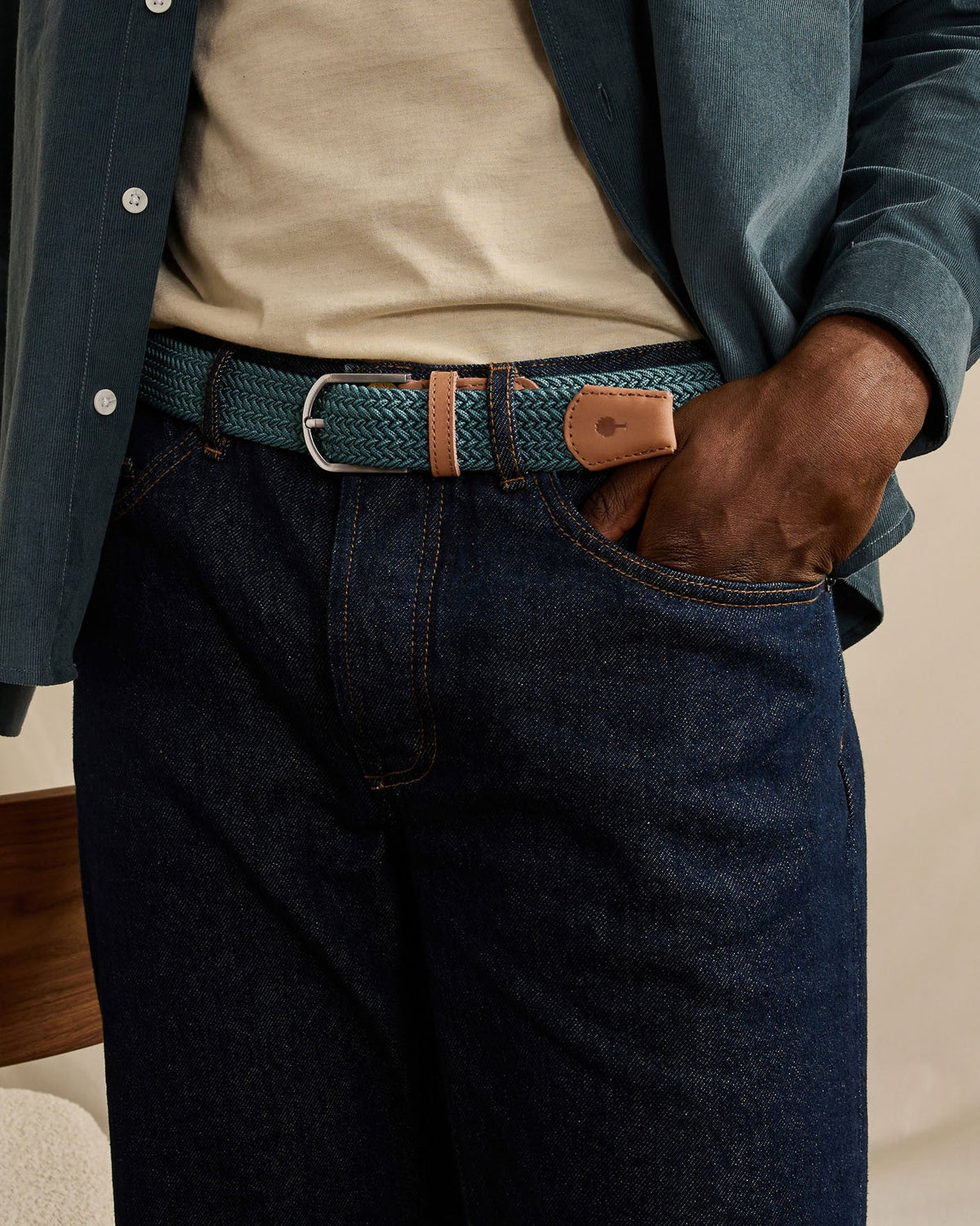 Ceinture Tressée Vert Grisé