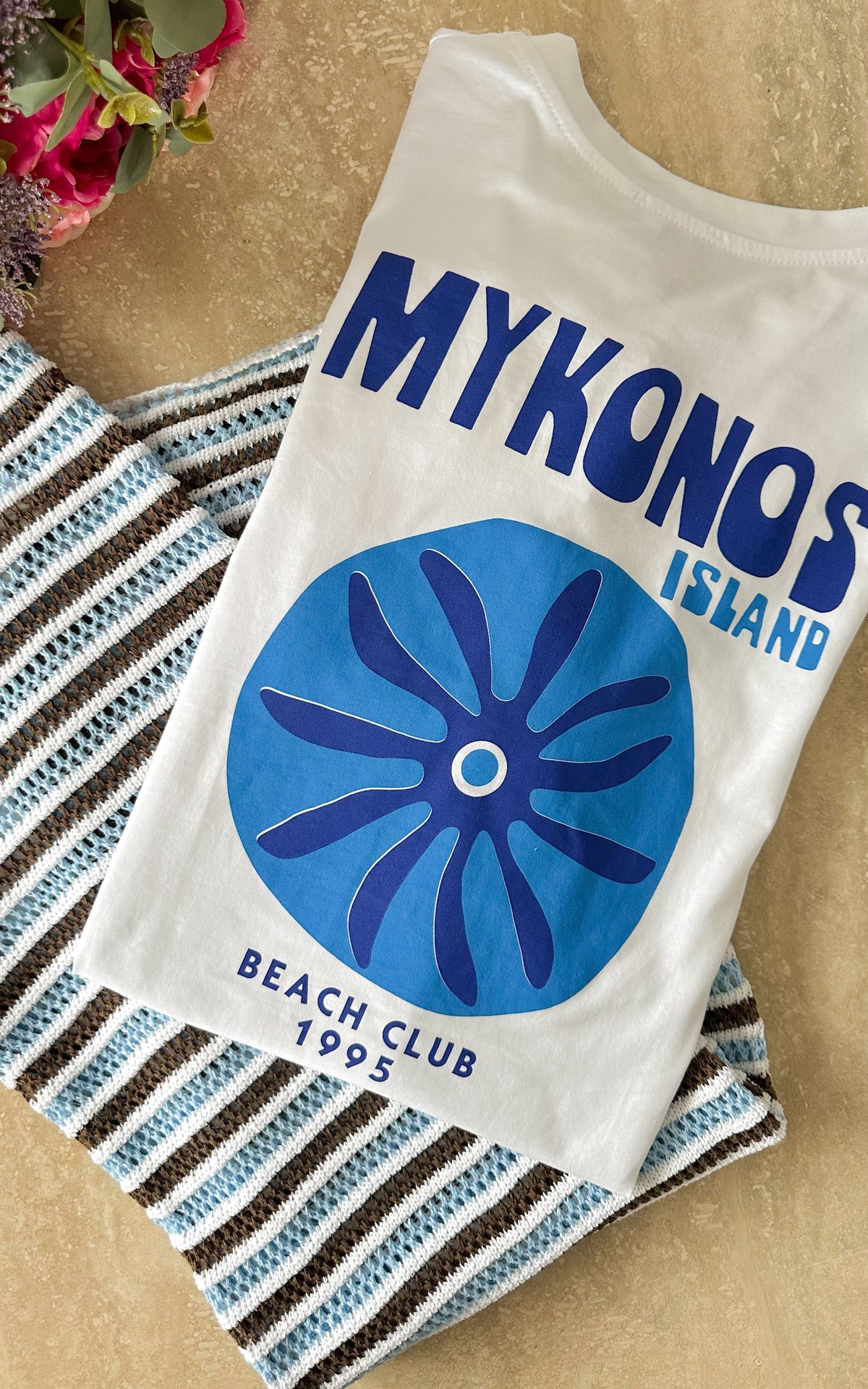 Mykonos T-Shirt - White and Blue