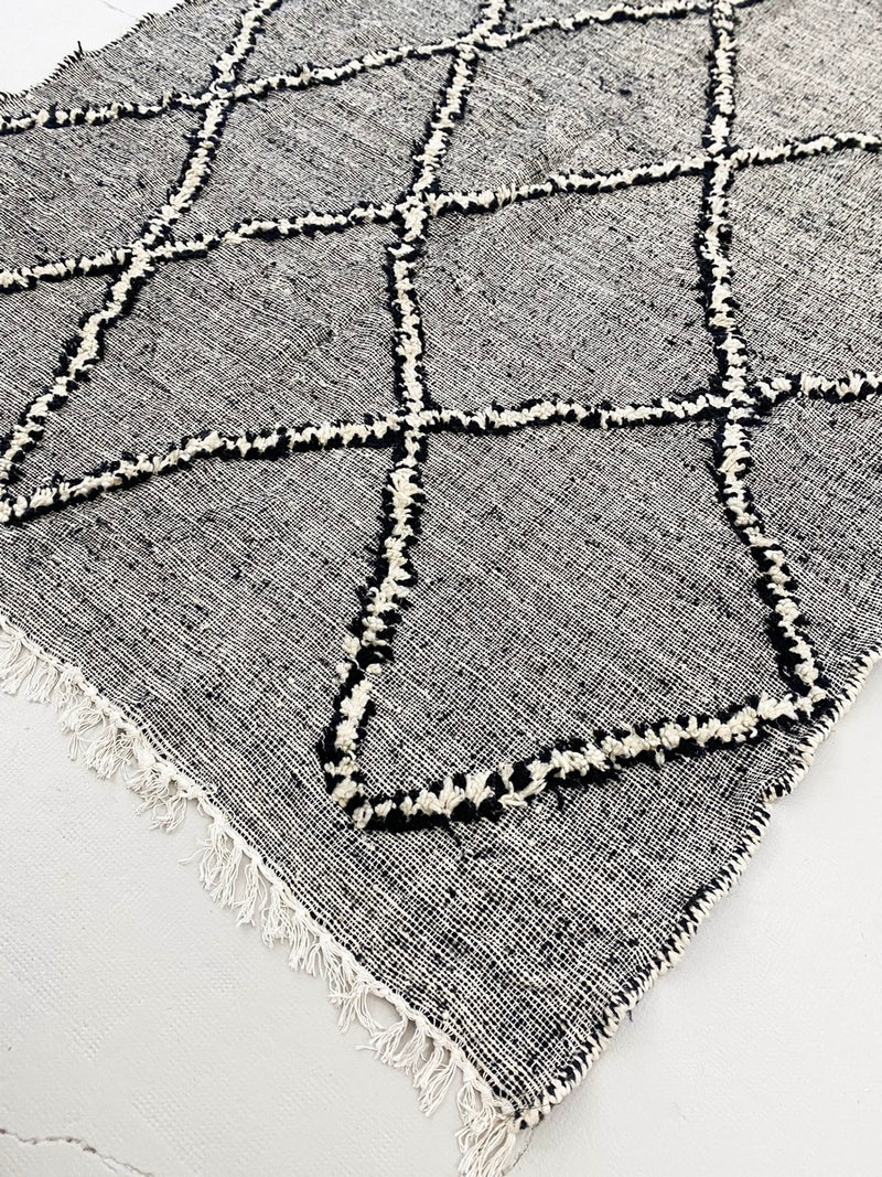 Tapis Berbère Marocain Kilim - Ecru Et Noir