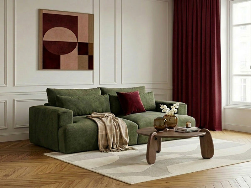 Twiny - Canapé Droit Fixe 3 Places Assise Profonde - Tissu Lisse