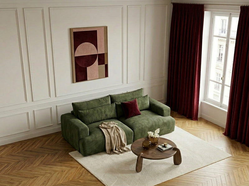 Twiny - Canapé Droit Fixe 3 Places Assise Profonde - Tissu Lisse