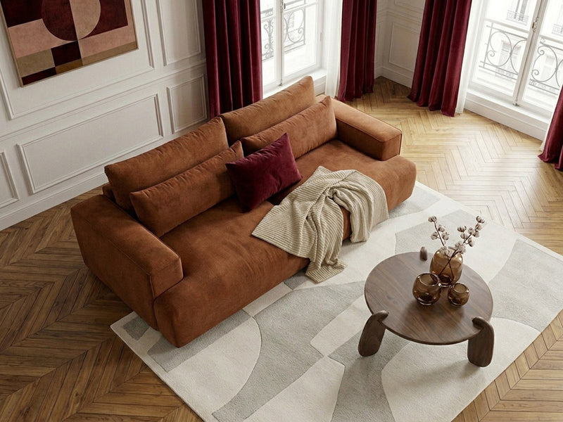 Twiny - Canapé Droit Fixe 3 Places Assise Profonde - Tissu Lisse