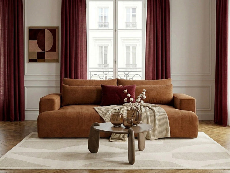 Twiny - Canapé Droit Fixe 3 Places Assise Profonde - Tissu Lisse