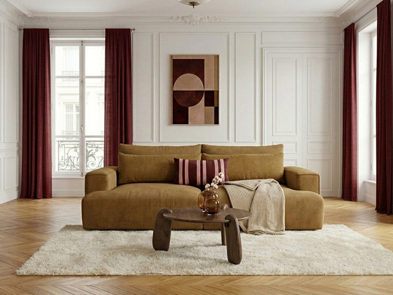 Twiny - Canapé Droit Fixe 3 Places Assise Profonde - Tissu Lisse
