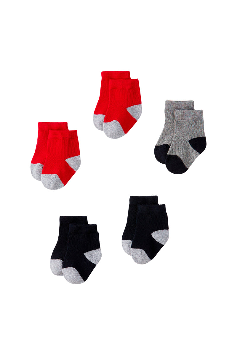 5 Pairs Of Socks - Red, Black And Marl Grey - Baby Boy