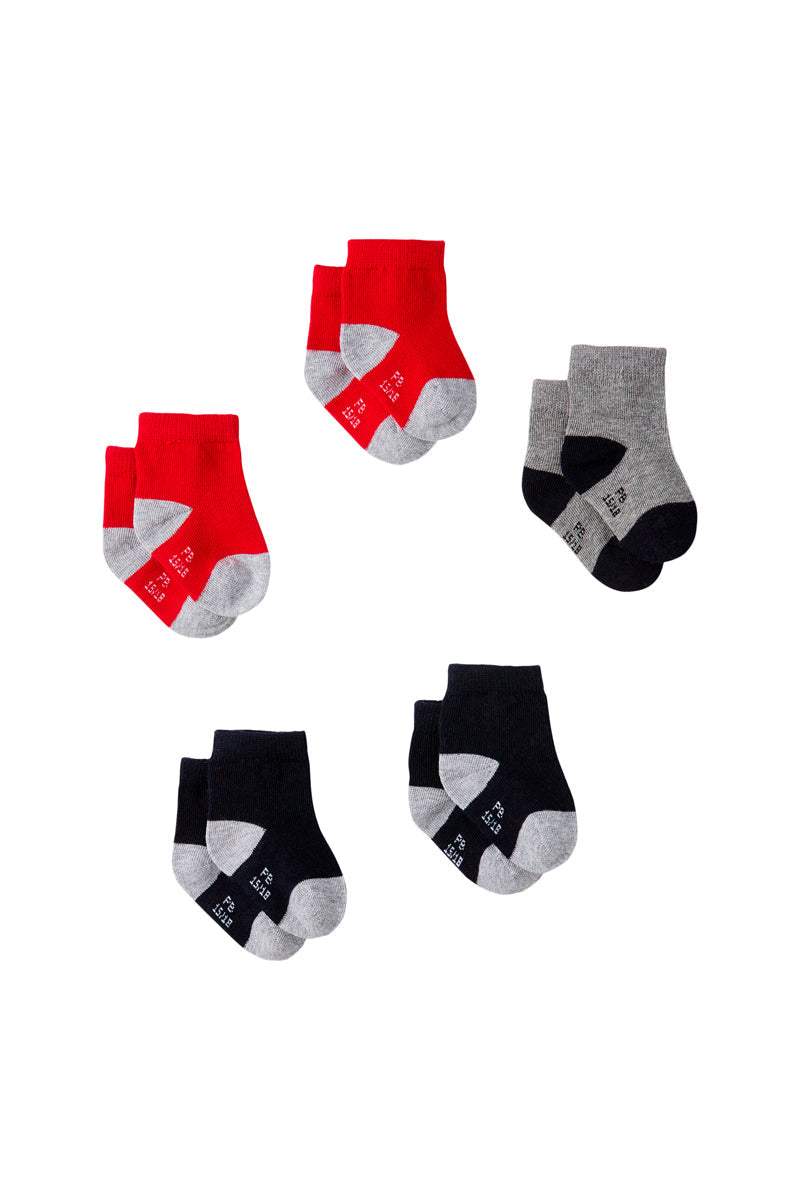 5 Pairs Of Socks - Red, Black And Marl Grey - Baby Boy