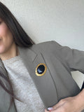 Broche Poggi Vintage - Cabochon Noir Et Monture Dorée Texturée