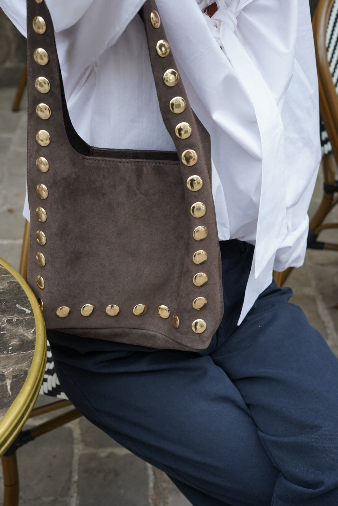 Chocolate Clou Suede Bag