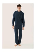 Hugo Plain Cotton Long-Sleeved Pyjama Top And Bottoms Set - Navy