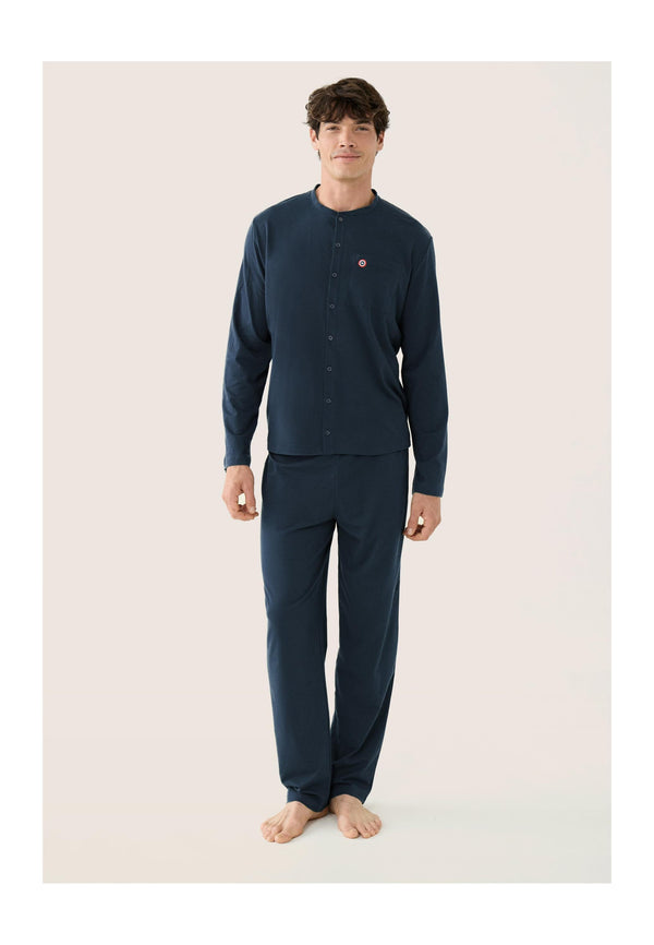 Schlafanzug-Set Hugo Langarm-Oberteil Und Lange Hose Unifarben Aus Baumwolle - Marineblau