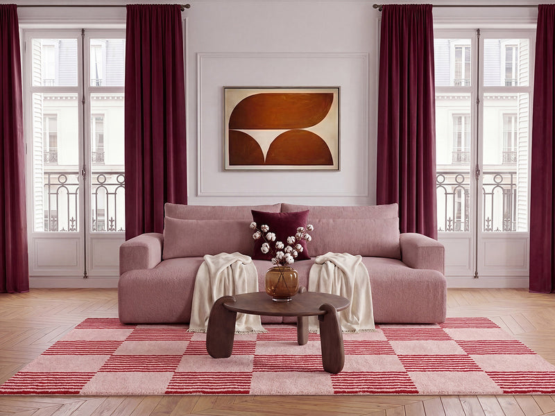 Twiny - Canapé Droit Fixe 3 Places Assise Profonde - Tissu Lisse