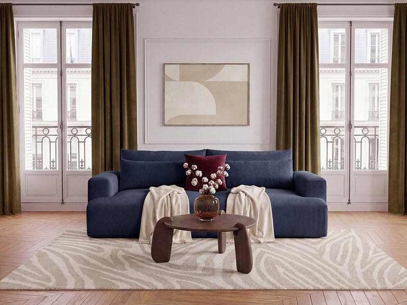 Twiny - Canapé Droit Fixe 3 Places Assise Profonde - Tissu Lisse