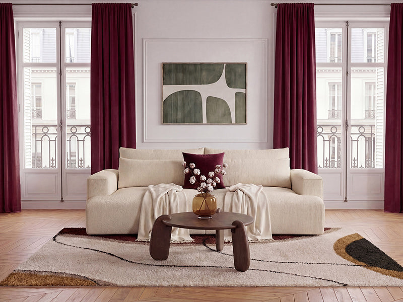 Twiny - Canapé Droit Fixe 3 Places Assise Profonde - Tissu Lisse