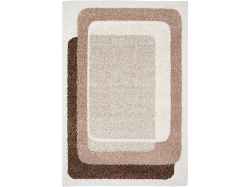Kare - Tapis Poils Longs - Motif Graphique - Marron