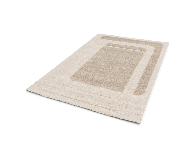Kare - Tapis Poils Longs - Motif Graphique - Beige