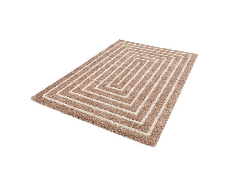 Lyzzo - Tapis Poils Longs - Motif Graphique - Beige