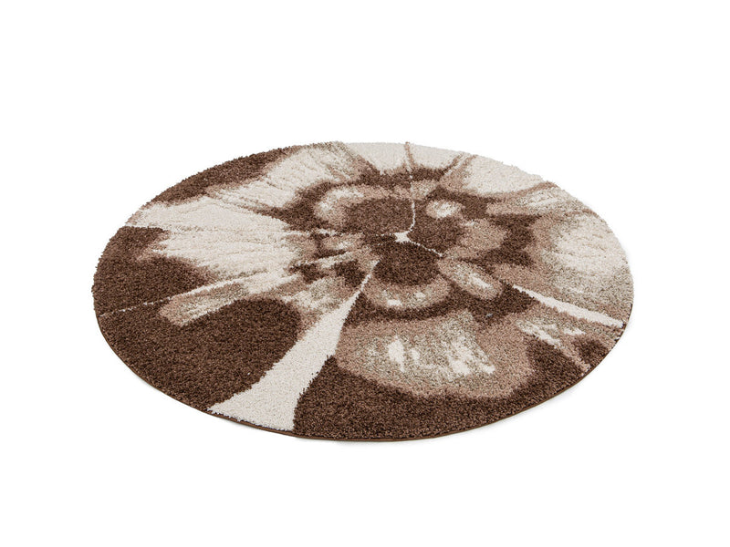 Mocca - Tapis Rond Poils Longs - Motif Abstrait