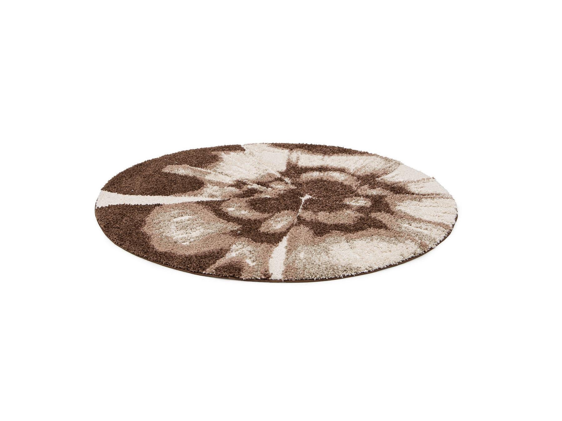 Mocca - Round Long Pile Rug - Abstract Pattern