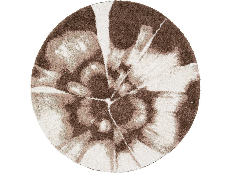 Mocca - Tapis Rond Poils Longs - Motif Abstrait