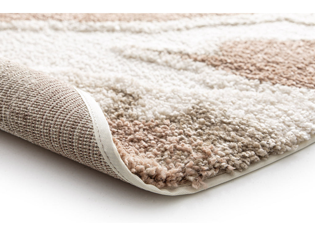 Round Long-Pile Leche Rug Abstract Pattern