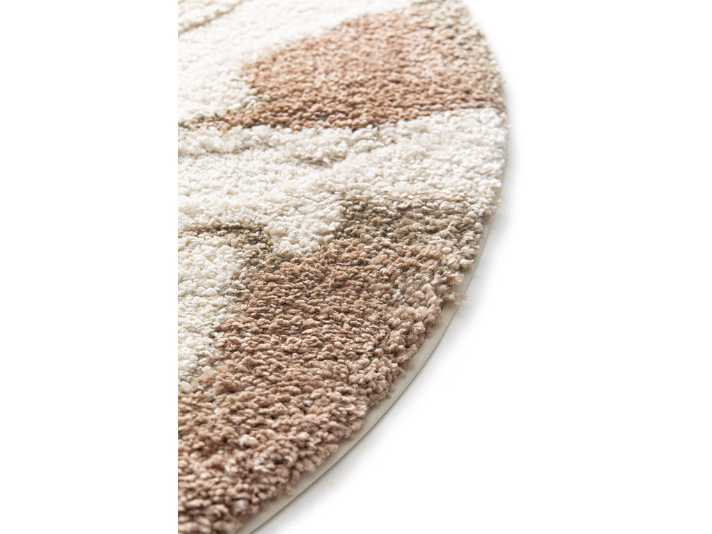 Round Long-Pile Leche Rug Abstract Pattern