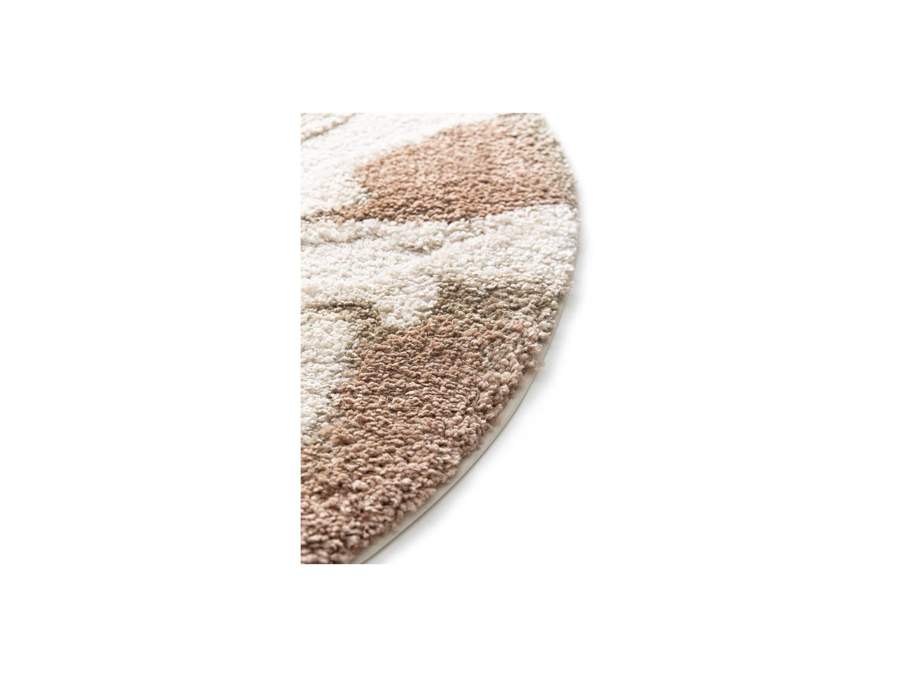 Round Long-Pile Leche Rug Abstract Pattern