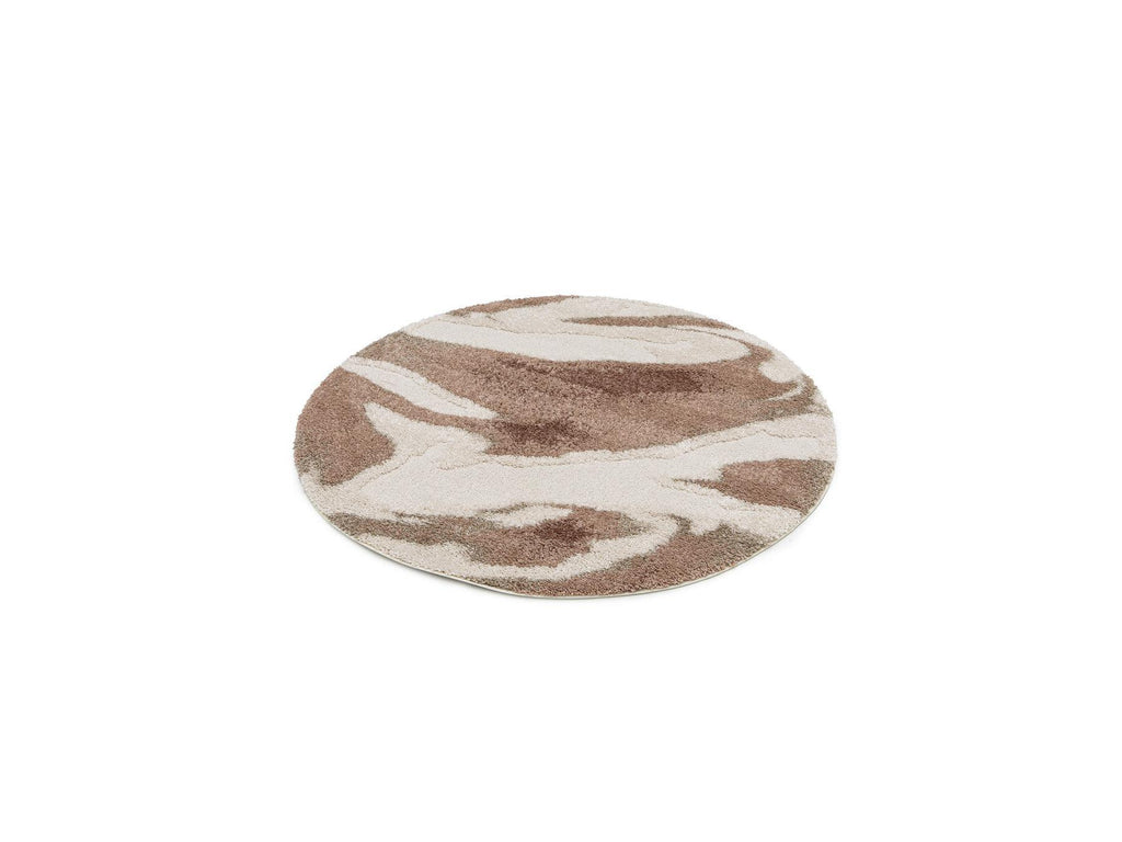 Round Long-Pile Leche Rug Abstract Pattern
