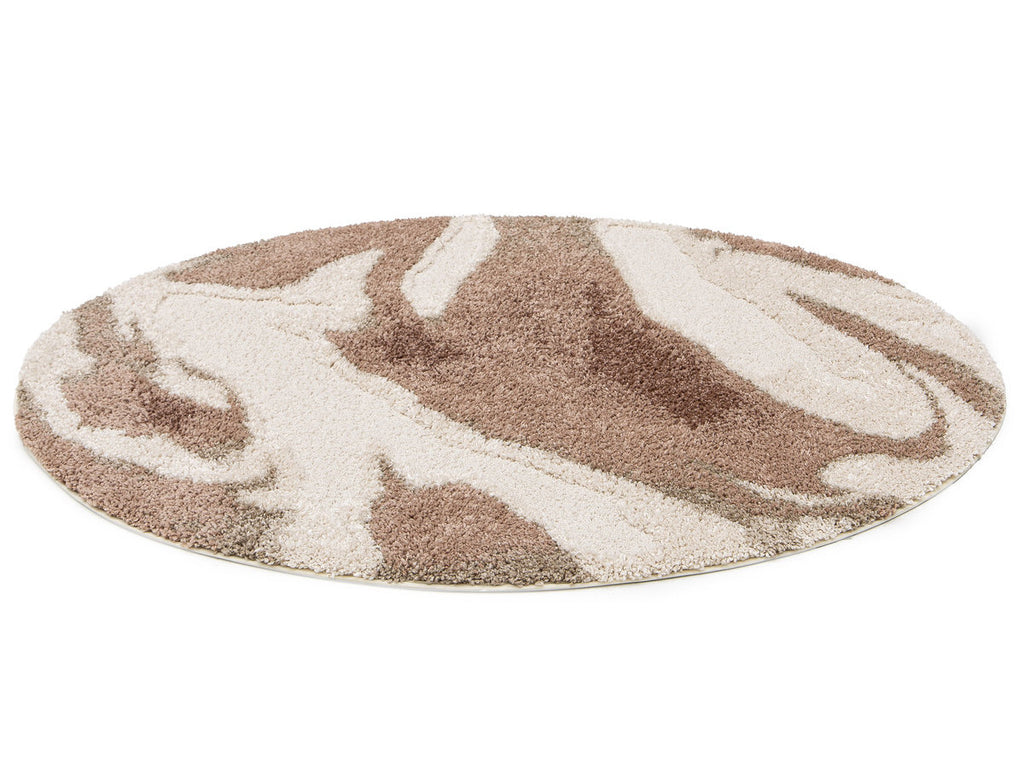 Round Long-Pile Leche Rug Abstract Pattern