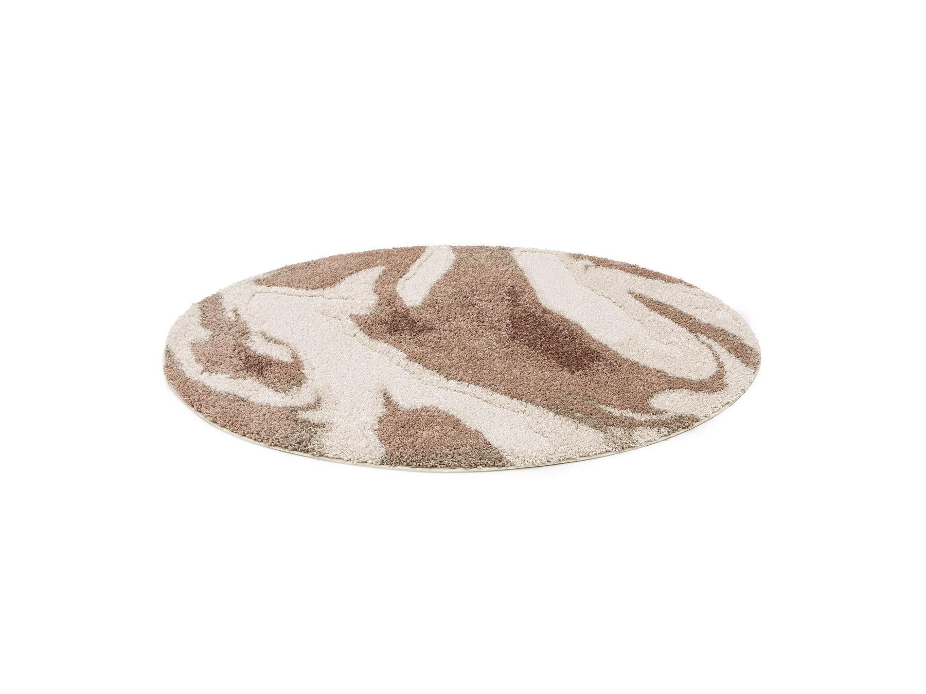 Round Long-Pile Leche Rug Abstract Pattern
