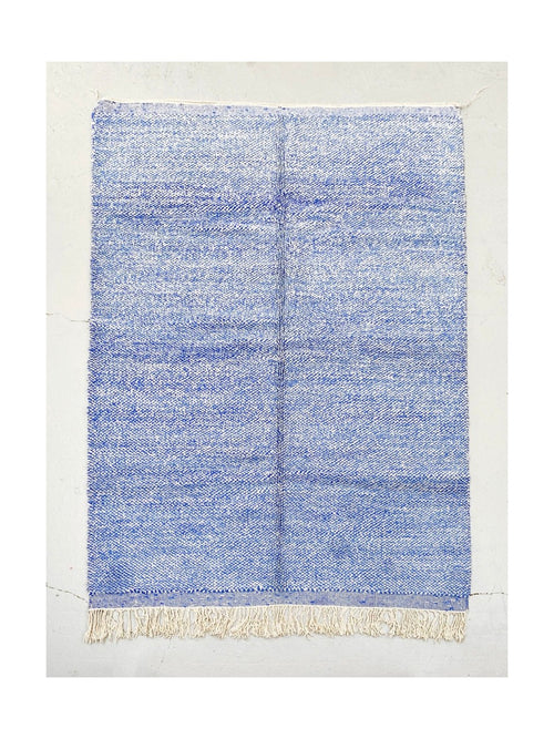 Tapis Berbère Marocain Beni Ouarain - Ecru Et Bleu