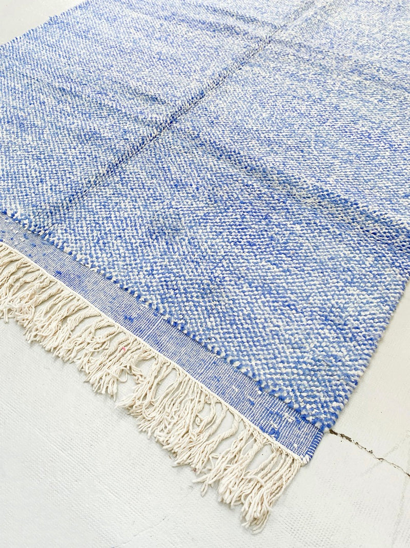 Tapis Berbère Marocain Beni Ouarain - Ecru Et Bleu