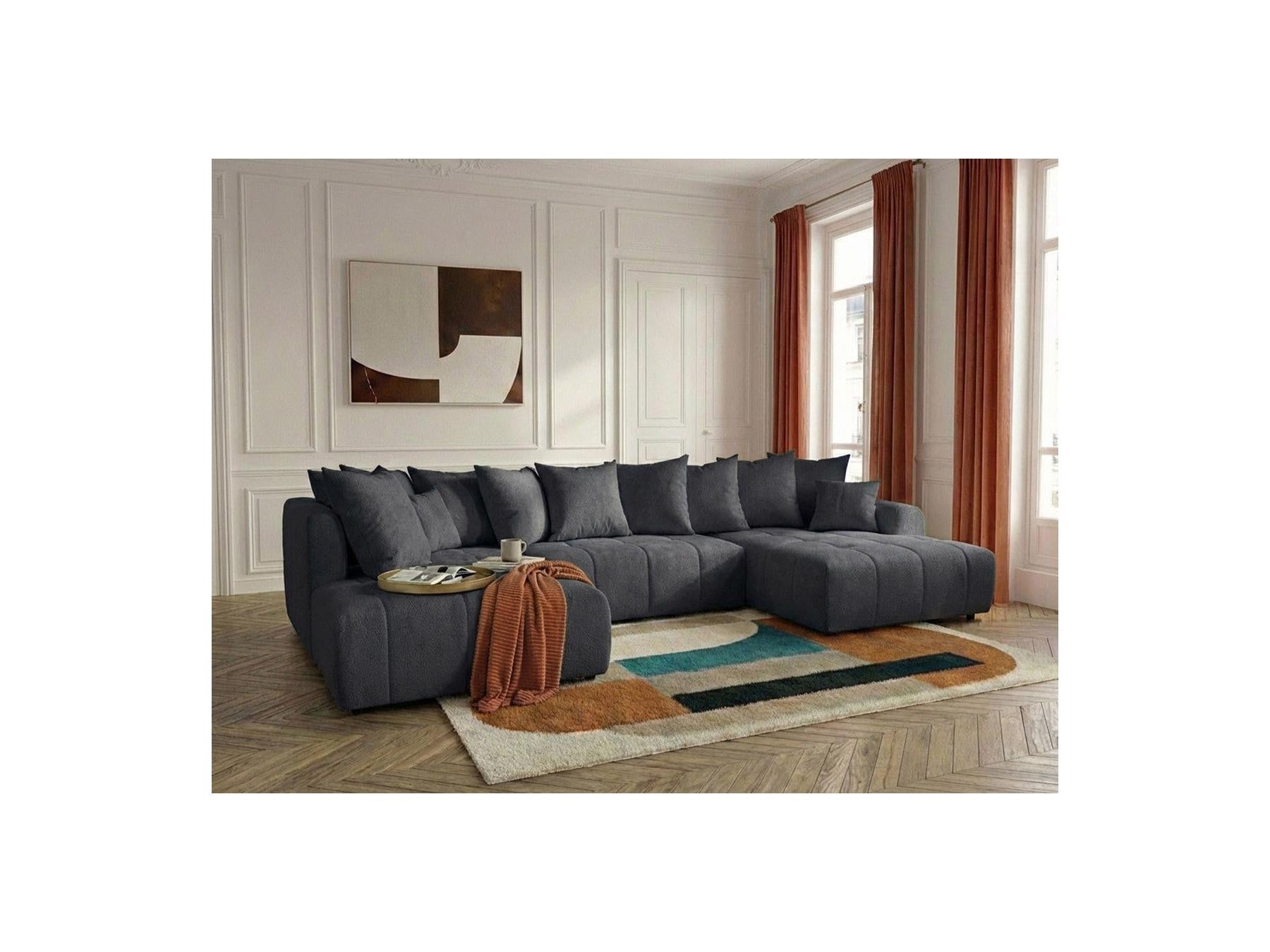 Roxelane - Canapé Panoramique Convertible - Tissu Chiné - Angle Droit