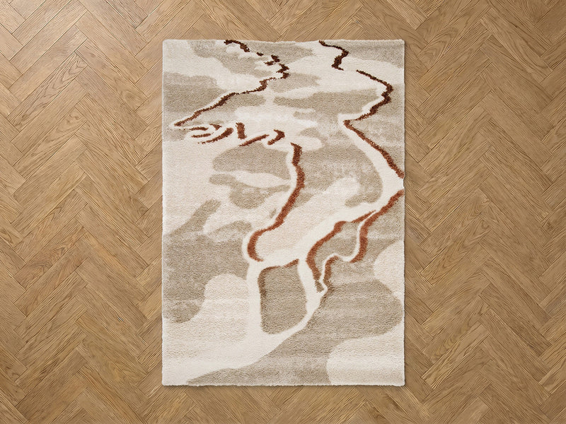 Elvia - Tapis Poils Longs - Motif Abstrait - Beige
