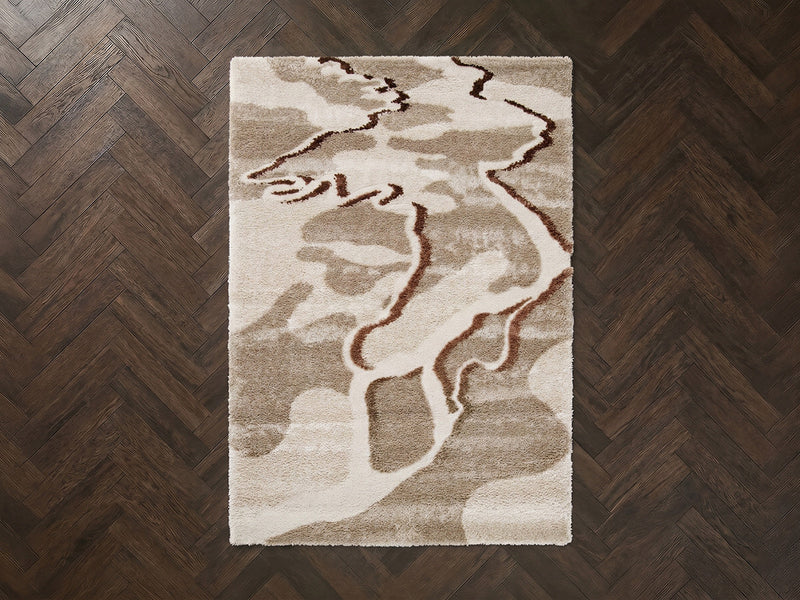 Elvia - Tapis Poils Longs - Motif Abstrait - Beige