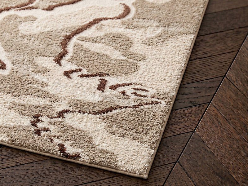 Elvia - Tapis Poils Longs - Motif Abstrait - Beige