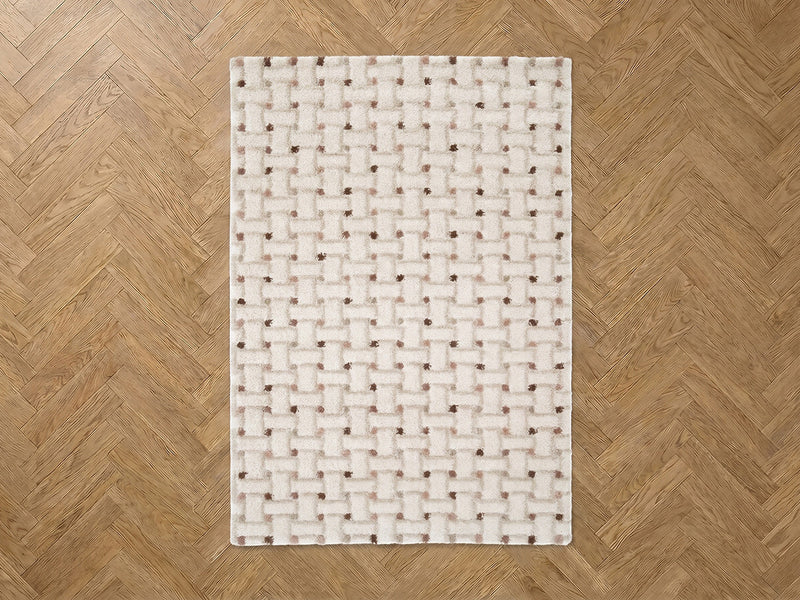 Mizai - Tapis Poils Longs - Motif Graphique - Beige