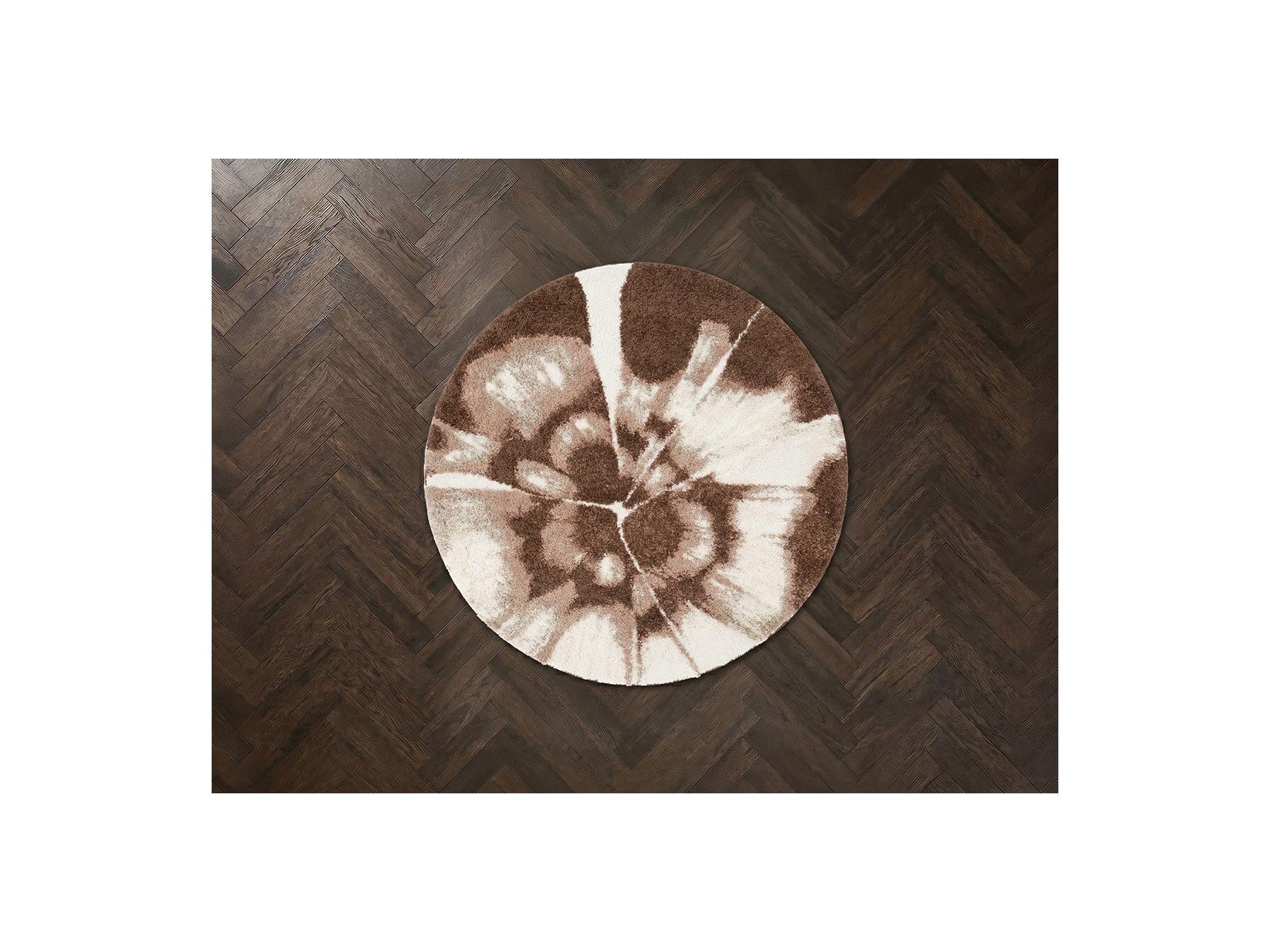 Mocca - Round Long Pile Rug - Abstract Pattern