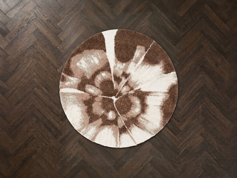 Mocca - Tapis Rond Poils Longs - Motif Abstrait