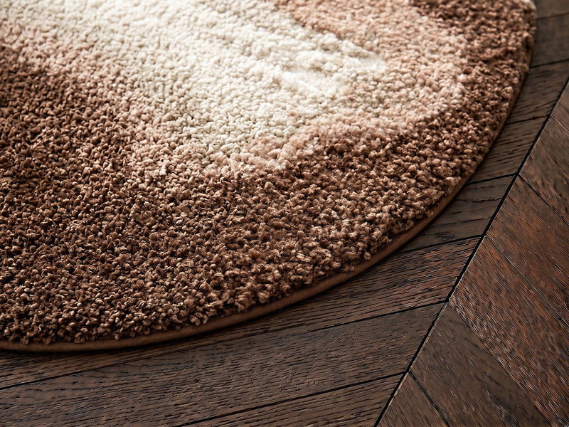 Mocca - Tapis Rond Poils Longs - Motif Abstrait